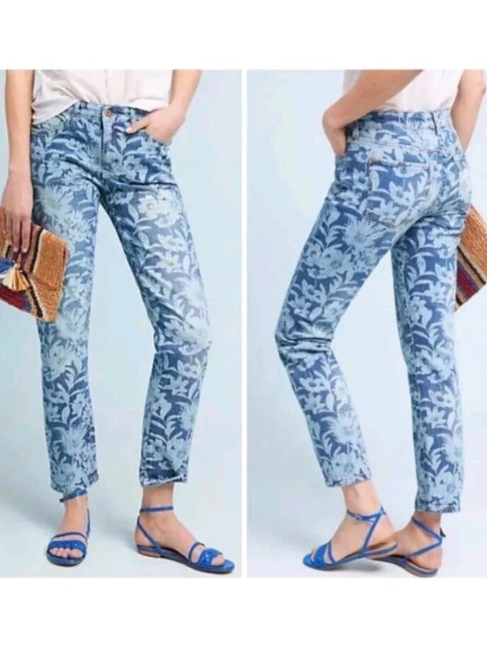 Anthropologie Pilcro Mid-Rise Floral Print Slim Boyfriend Jeans